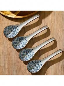 4/5 piezas Cuchara cerámica asiática, con mango largo, fácil de agarrar, base antideslizante, adecuada para fideos lamian japoneses, wonton chinos y vietnamitas, cuchara para fideos - Multicolor - Ver 15