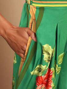 Travachic 女式梭织印花宽松阔腿连体裤 - 綠色 - 查看 4