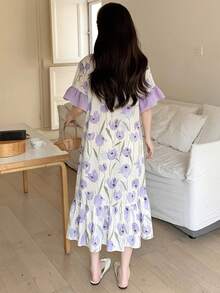 SHEIN Đầm mặc nhà in hoa cho bé gái tuổi teen - trắng - Xem 2