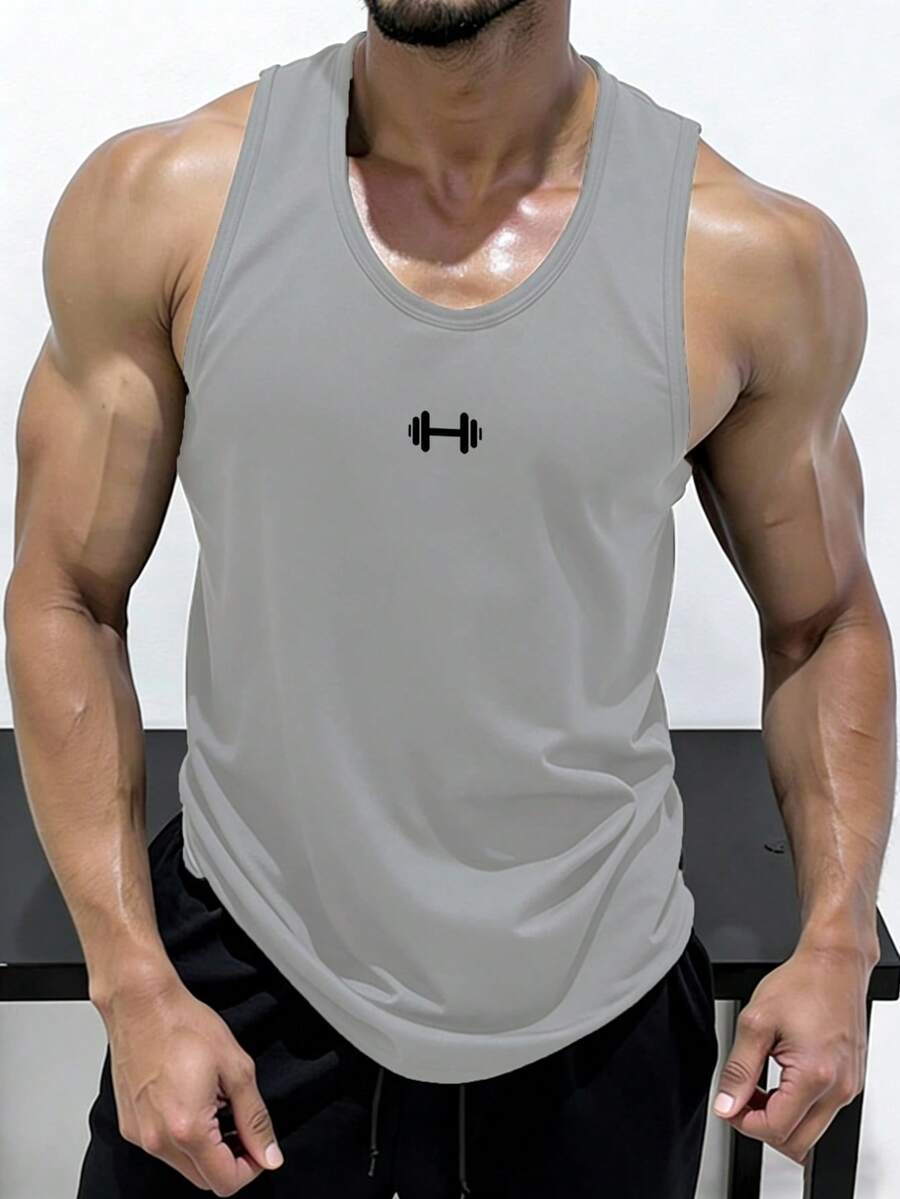 GymBeat 男士休闲运动健身印花无袖背心 - 灰色 - 查看 1