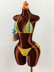 Amplova Bộ 3 món áo khoác ngoài dành cho nữ, gợi cảm và phá cách, thích hợp cho kỳ nghỉ, màu vàng tươi tương phản, thoải mái khi mặc thường ngày. - Nhiều màu - Xem 4