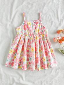 Vintaside Kids Babygirl Baby GirlSummer Sleeveless Casual Cute Bow Digital Print Dress, Suitable For Vacation, Beach, Or Camping - Pink - View 2