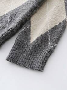 Franclia Rhombus Plaid Off Shoulder Thick Sweater For Women, Elegant Autumn/Winter - Dark Grey - View 6