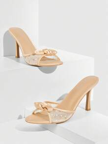 CUCCOO SZL Giày sandal cao gót mũi nhọn bằng da PU màu nâu dành cho nữ, thích hợp cho mùa xuân, kỳ nghỉ xuân, lễ Phục sinh và dạ hội. - In lưới màu sâm panh - Xem 2