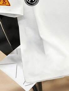 Manfinity Joysei 男士休闲简约滑板骷髅“展现快乐时光”图案圆领T恤 - 白色 - 查看 4