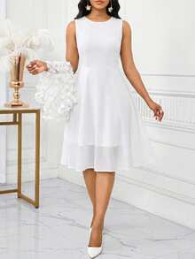 SHEIN Lady 2pcs Women Floral Applique Sheer Jacket & Dress Set, White - White - View 3