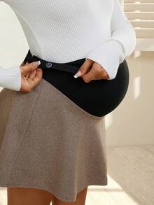 SHEIN Maternity Summer Casual Commuter Adjustable Waist Short A-Line Skirt - Brown - View 3