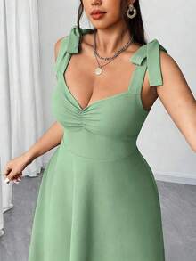 Elenzga Vestido de tirantes acampanado con drapeado elegante y romántico para mujer talla grande, color rojo, para primavera/otoño, Navidad