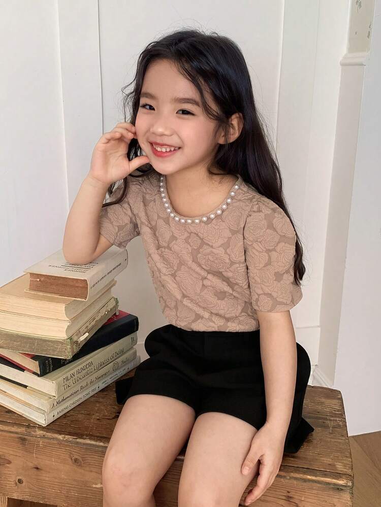 Young Girl Round Neck Puff Sleeve Loose Elegant Blouse Summer