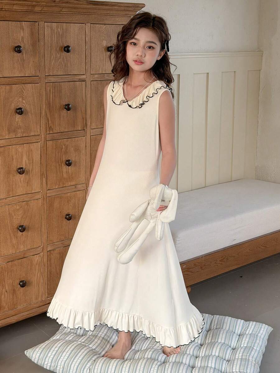 DAZY Tween Girl Ruffled Hem Sleeveless Cute Loungewear Dress