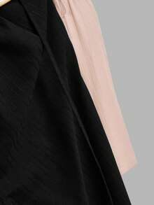 SHEIN Essnce 女士休闲纯色弹力腰直筒裤 - 紅色 - 查看 10