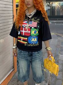 Rovax 女士圆领短袖时尚国旗图案上衣，夏季 - 彩色 - 查看 3