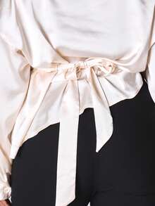 MUSERA Plus Size Satin Wraparound Long Sleeve Shirt Cute Spring Sexy Night Out Evening Party - Apricot - View 2