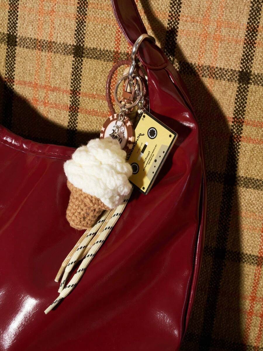 Joivida 1 Stück kreative gestrickte Mini Blumenstrauß Deko Schlüsselanhänger, Schleifenhänge-Ornament, eleganter Handtaschenanhänger - Verschiedenfarbig - Übersicht 1