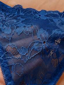 2pcs/Set Women's Lace Wireless Bra Set, Daily Wear - Navy Blue - View 5