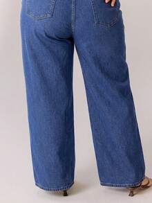 Aralina Plus Size Women High Waist Pockets Straight Loose Casual Versatile Jeans - Medium Wash - View 2