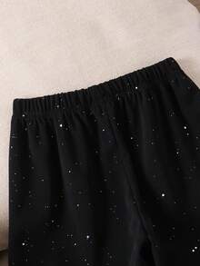 SHEIN ChillGRL Young Girl's Woven Letter Graphic Casual Straight Leg Pants - Black - View 5