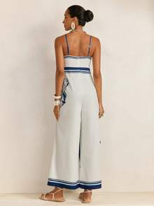 CAJUNI Macacão Alça Calça Wide Estampa Ocean