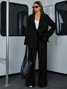 EURMUSE Loose Fit Casual Young Women's Suit Set - Black - View 3