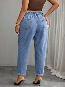 Elenzga 大码女式弹性腰带口袋锥形休闲百搭牛仔裤