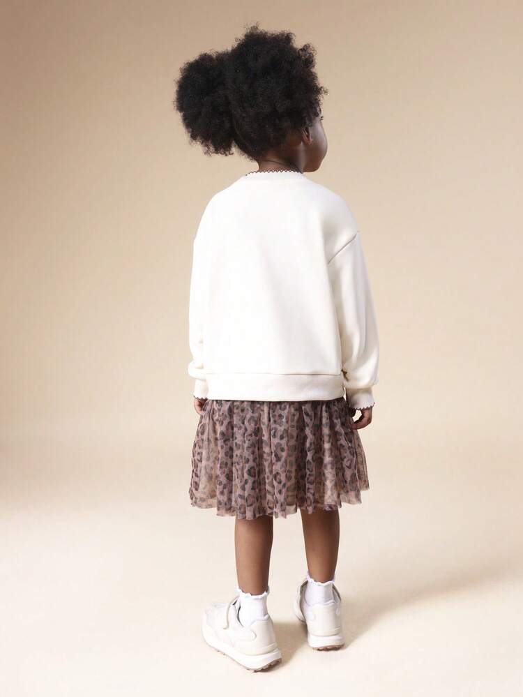 Langärmeliges Sweatshirtkleid mit Leoparden-Tüllrock