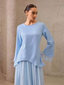 Graceveil 两件套优雅通勤百褶简约蓝色女装 - 藍色 - 查看 5