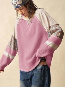 Bohemela Áo kiểu nữ dáng rộng, cổ tròn, tay dài, phối nhiều mảnh vải, chất liệu dệt kim, thích hợp cho nữ. - Hồng - Xem 6