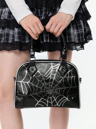 Goth Borsa da donna in pelle cerata di alta moda e qualità, con lavorazione in argento stampato, adatta per l'uso quotidiano come borsa a spalla o a tracolla