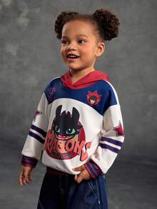 SHEIN How to Train Your Dragon Young Girl Cartoon Pattern Color Block Sweatshirt - Multicolor - View 5