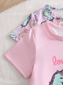 Set Piyama Baju Tidur Panjang Lengan Pendek Motif Bunga Manis untuk Bayi Perempuan, Ungu & Merah Muda - MultiWarna - View 5