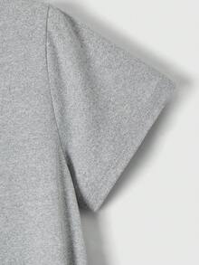 INAWLY Solid V Neck Tee - Grey - View 4