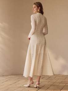 MOTF PREMIUM ĐẦM DÀI TAY DÀI CỔ CAO, DÁNG XÒE CHO NỮ - Màu be - Xem 4