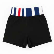 Pantalones cortos de COLOR NEGRO, BLANCO y AZUL 3PK  deportivas cortas unisex con pretina elástica a rayas tricolor, pantalón corto de entrenamiento para gym, yoga, correr o uso diario, en colores rojo, verde, negro, blanco, rosa y azul marino, tela suave tipo compresión para deporte y casual - NEGRO - Ver 2