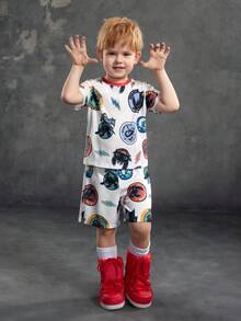 SHEIN How to Train Your Dragon Young Boy Summer Casual Dragon Print Short Sleeve T-Shirt And Shorts Set - White - View 3