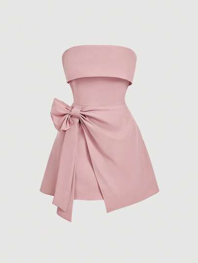 SHEIN MOD 女士白色抹胸蝴蝶结迷你连衣裙，派对礼服，生日礼服，情人节礼服