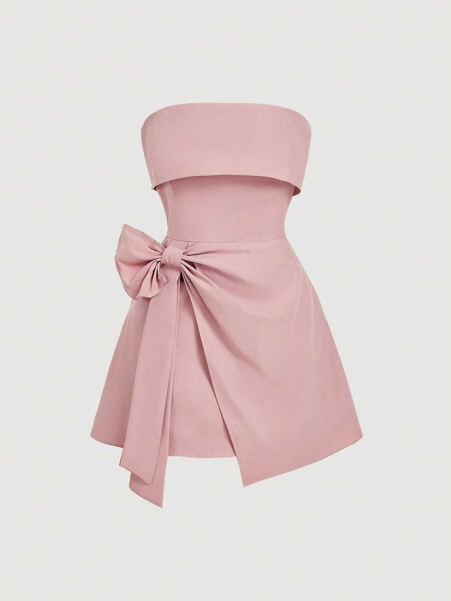 SHEIN MOD 女士白色抹胸蝴蝶结迷你连衣裙，派对礼服，生日礼服，情人节礼服