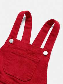 Young Boy Letter Graphic Pocket Denim Bib Overalls - Red - View 5