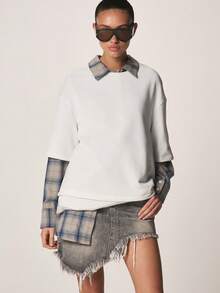 MISSGUIDED 不对称下摆牛仔迷你裙，毛边做旧复古水洗休闲夏季时尚 - 灰色 - 查看 4