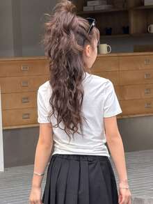 DAZY Girls Casual Knit Round Neck Bow Print Short Sleeve T-Shirt - White - View 5