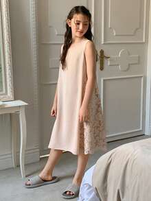 Dazy Kids 少女提花圆领无袖连衣裙家居服 - 杏色 - 查看 6