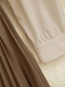 Franclia 休闲通勤百搭纯色长袖衬衫，搭配A字裙、百褶裙、长裙，配有腰带，春秋季卡其色女装套装，女式两件套，女式连衣裙，春秋服装，女式休闲装，女式教师制服 - 摩卡棕 - 查看 5