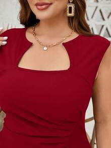 SHEIN Clasi Plus Size Ruched Fitted Mini Dress,Bodycon Dress,Red Dress, Summer Dresses - Red - View 5