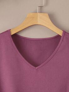 INAWLY Solid V Neck Tee - Purple - View 4