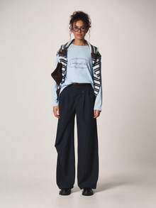 MISSGUIDED Quần tây ống rộng cạp cao, kiểu dáng công sở, có chi tiết khuy cài, thích hợp cho các dịp văn phòng và trang trọng. - Màu xanh hải quân - Xem 3