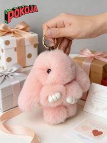 POKOJA LAND - BESTSELLERS 1 Pack Bunny Keychain Soft Fluffy Rabbit Keychain Cute Colorful Rabbit Fur Pom Pom Rings Women Pendant Accessories Cute Birthday Gift For Women/Girls, Premium Faux Fur Keyring - Multicolor - View 7