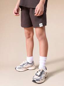 SUMWON Boys Textured Polo Shirt And Shorts Co-Ord Set With Chest Pocket Classic Collar Summer Casual Outfit - Coffee Brown - View 4