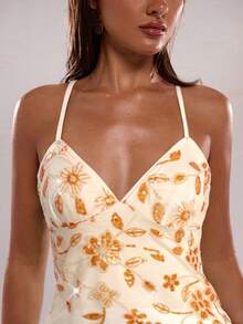 SHEIN BAE Women's Summer Sequin & Floral Embellished Camisole Top,Summer Top - Apricot - View 4