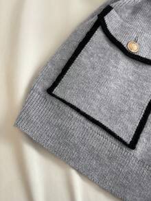 GlowEve Autumn/Winter New Elegant Sophisticated Minimalist Classy Dark Trim Lapel Sleeveless Dual Pocket Metal Button Soft Women Sweater Vest