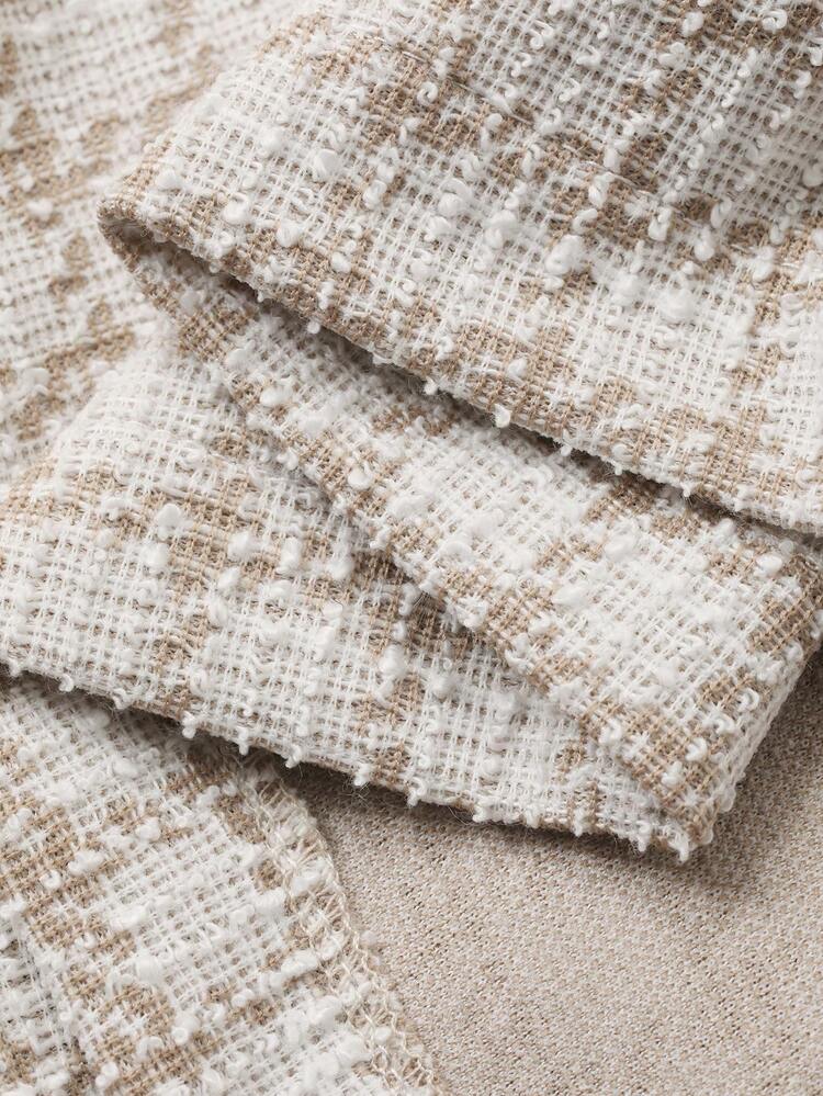 Women's Elegant Patterned Dress With Faux Pocket Jacket, 2 Pieces Set, Autumn/Winter