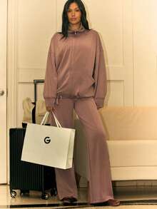 GLOWMODE SoftCalm Modal Chill Days Oversized Silky Smooth Breathable Wide Collar Drawstring Hem Zip-Up Jacket Daily Casual Wear Spring Summer - Mocha Brown - View 6
